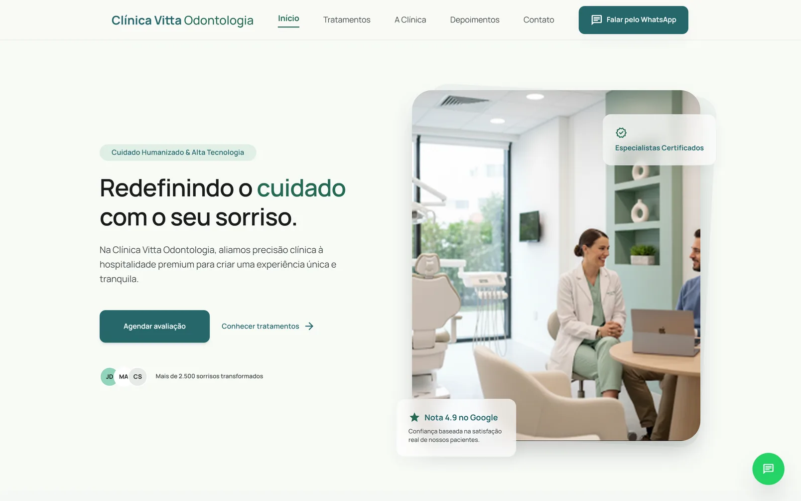 Captura de tela do projeto Clínica Vitta Odontologia desenvolvido pela MetriByte