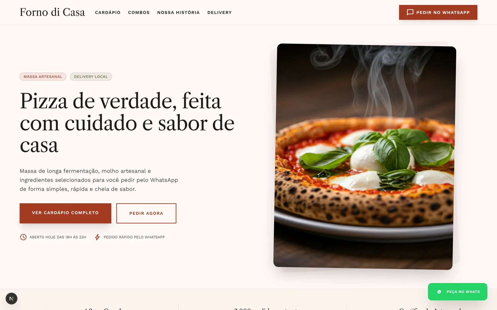Captura de tela do projeto Forno di Casa Pizzeria no portfólio MetriByte